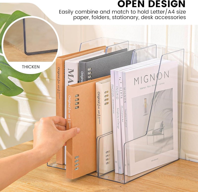 CiWiVOKi Vertical File Holder, Clear PET Desk Organizer and Storage Bins Holding for Magazines, Binders, Notebooks, Envelopes, Multi-purpose Plastic Document Organizer for Home Office, 4 pack - Image 4